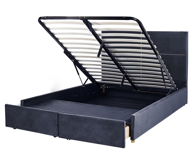 Beliani Cama com estrado Veludo VERNOYES 170x214 Preto