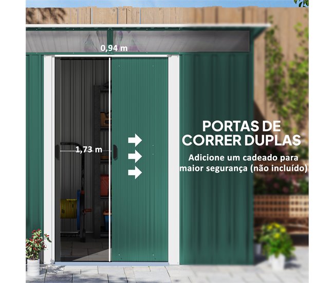 Abrigo de Jardim Aço Galvanizado Outsunny Verde