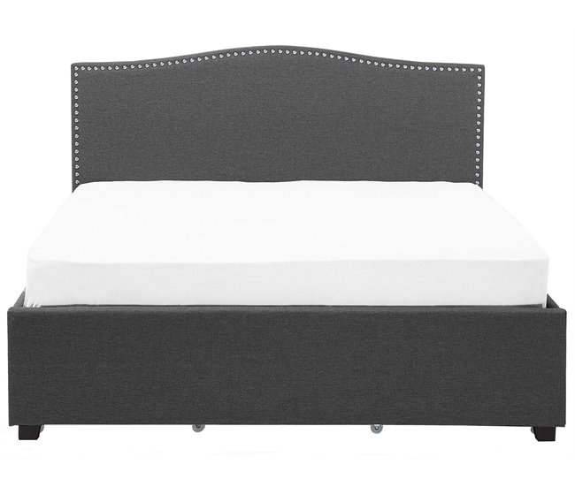 Beliani Cama com estrado Poliéster MONTPELLIER 187x213 Cinza Escuro