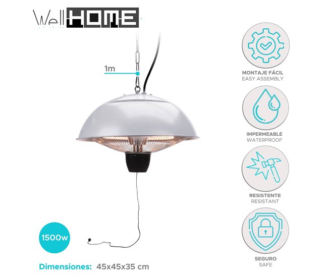 Aquecedor Well Home Patio pendurado modelo revestimento Cinza