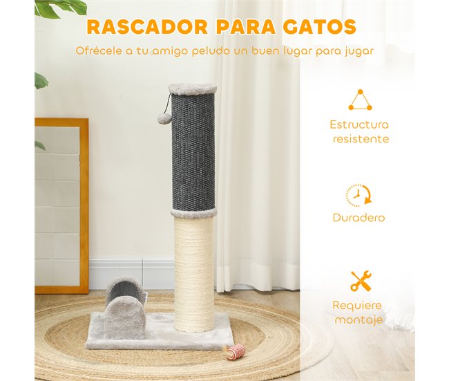 Arranhador para Gatos Aglomerado de Madeira, Poliéster e Sisal Cinza