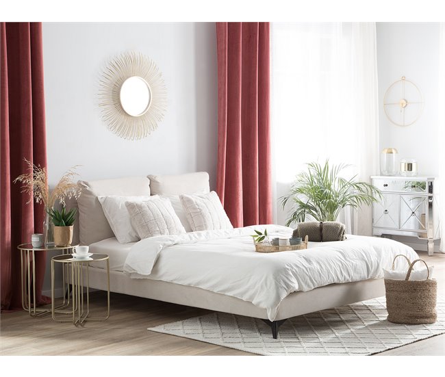 Beliani Cama com estrado Chenille MELLE 195x240 Bege