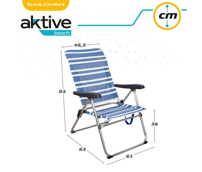 Cadeira de praia dobrável alta de 5 posições Aktive 46,5x63x93 cm Azul