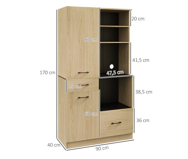 Armário de Cozinha Melamina de Madeira HOMCOM, casa - cozinha Castanho