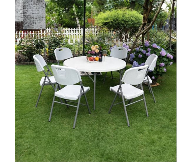 Mesa dobrável redonda efeito granito O91 121x121 Branco