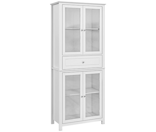 Armário de Cozinha MDF e Vidro Temperado HOMCOM, casa - cozinha Branco