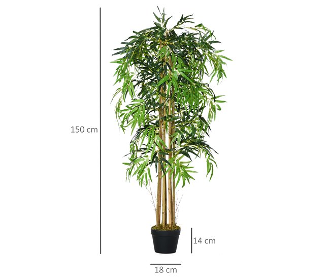 Árvore de bambu artificial PE, PP, Cimento Outsunny Verde