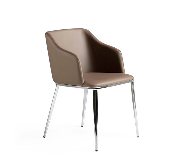 ANGEL CERDA Cadeira em pele ecológica castanha AlumÍnio