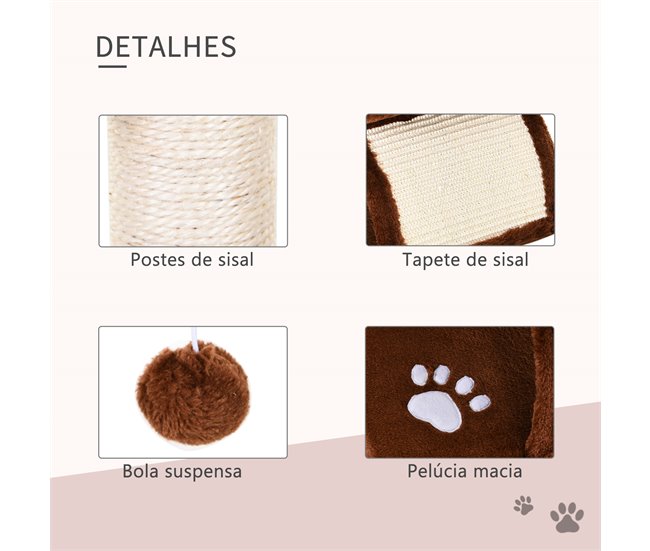 Arranhador para Gatos Aglomerado de Madeira, Pelúcia e Sisal Castanho