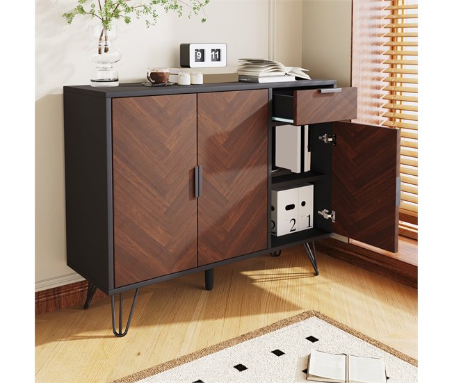 Aparador com 3 portas e 1 gaveta 90 Preto