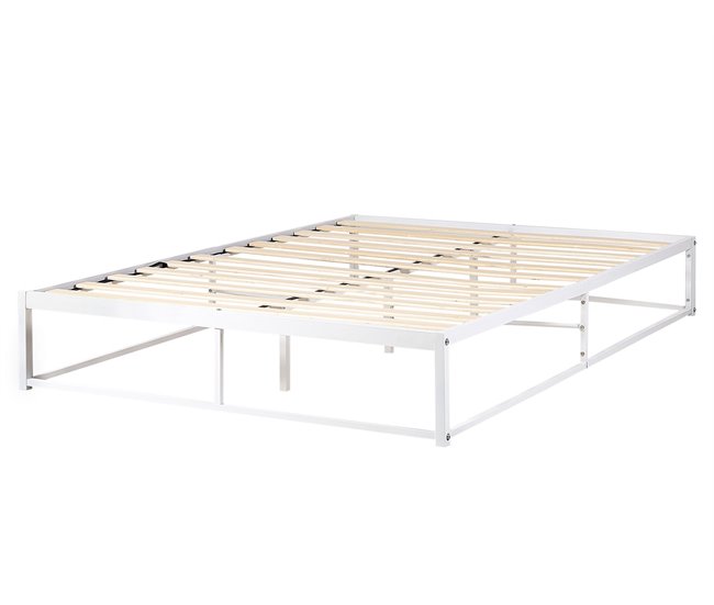 Beliani Cama com estrado Ferro VIRY 166x206 Branco
