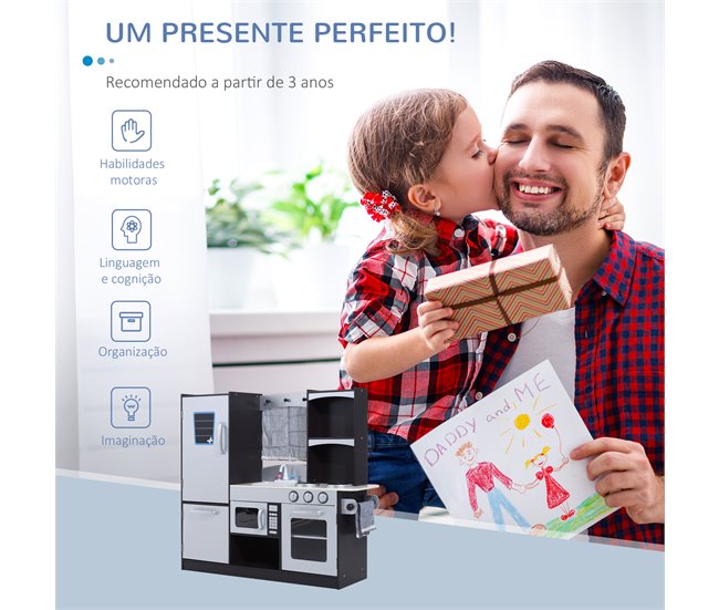 Cozinha Infantil de Madeira MDF e Madeira de Pinho HOMCOM Multicor