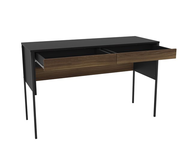 Mesa de escritório Mallorca com 2 gavetas Preto/ Madeira