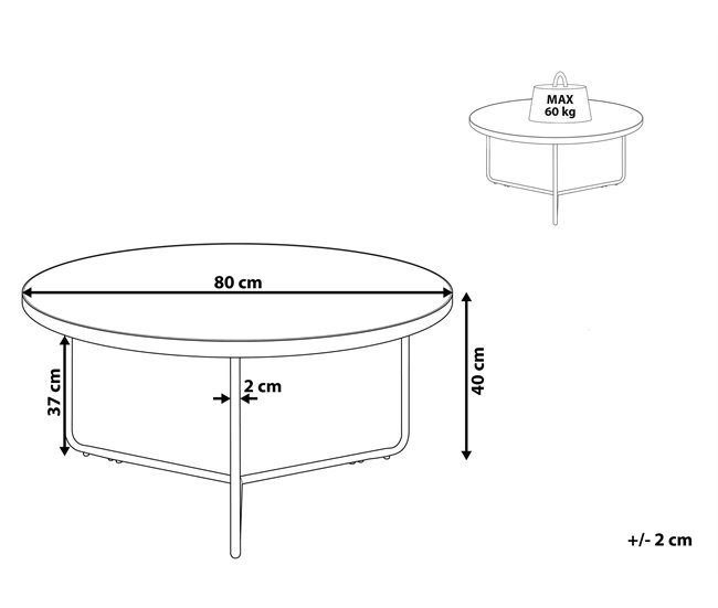Beliani Mesa de centro MELODY 80x80 Cinza