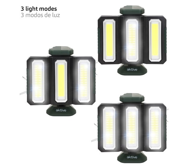 Aktive Projetor triplo LED para exterior 3 em 1 USB e powerbank 1500 lúmens Preto