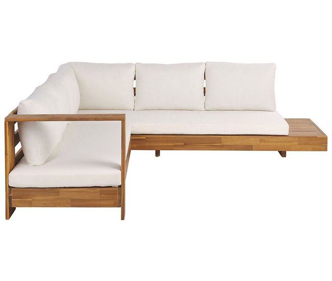Beliani Conjunto lounge Madeira de acácia MARETTIMO Branco/ Bege