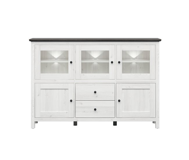 Aparador de 5 portas e 2 gavetas com LED Duck Branco/ Madeira