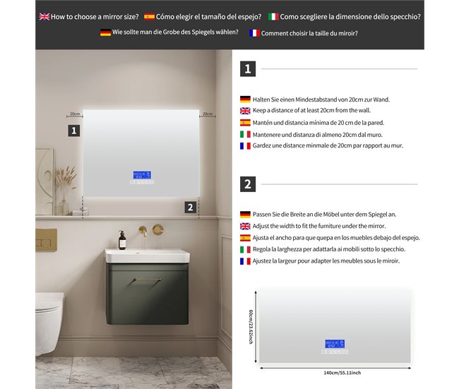 Espelho de banheiro LED redondo 140x4 Transparente