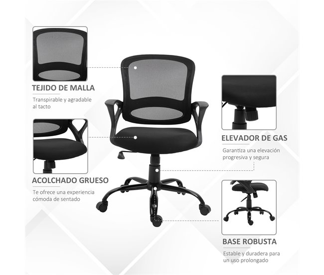 Cadeira de Escritório Espuma, Nylon, PP, Metal e Malha Vinsetto Preto