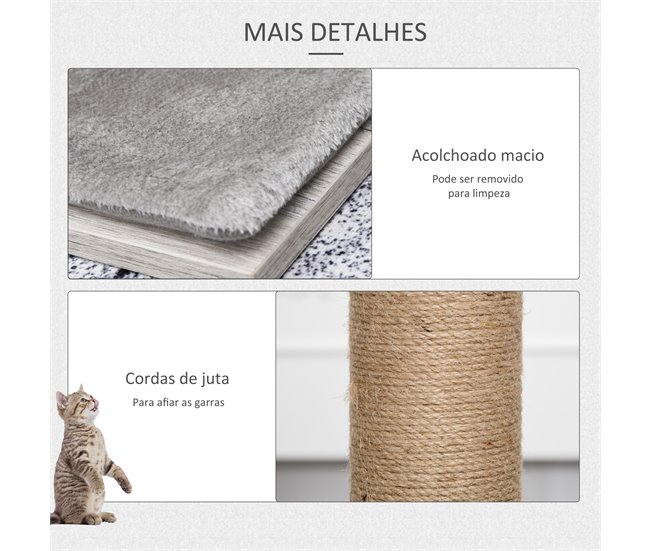 Arranhador para Gatos Aglomerado de Madeira, Pelúcia e Juta Cinza