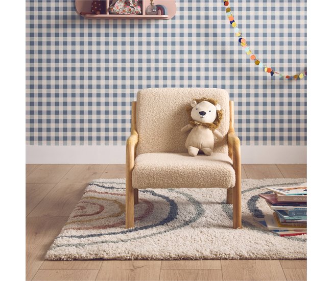 Cadeirão infantil escandinavo em madeira e tecido bouclette Bege