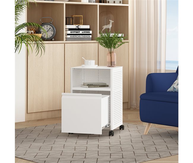 Armário de arquivo com rodízios Velvevn 1 gaveta aço [en.casa] Branco