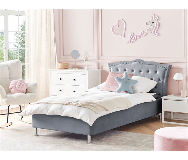 Beliani Cama com armazenamento Veludo METZ 126x217 Bege