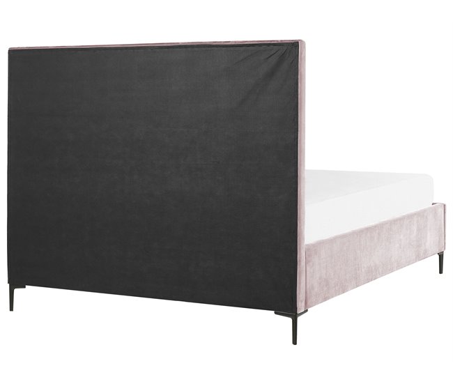 Beliani Cama com armazenamento Veludo SEZANNE 170x215 Rosa
