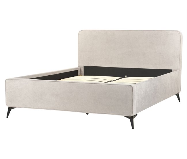 Beliani Cama com estrado Poliéster VALOGNES 172x220 Cinza Claro