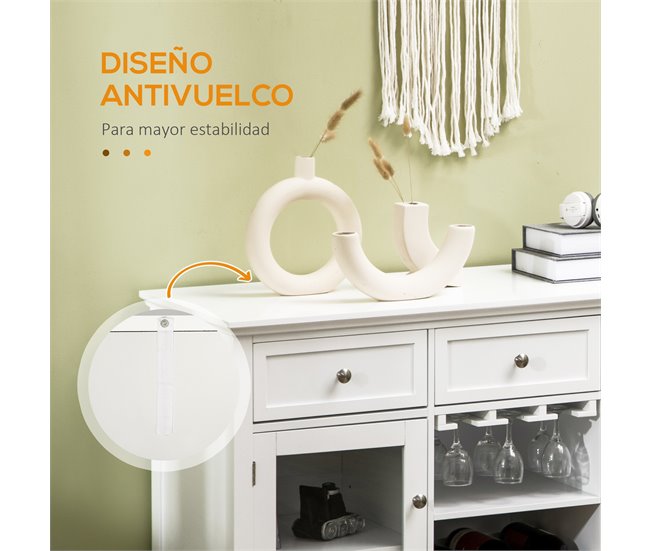 Aparador de Cozinha MDF, Madeira de Melamina e Vidro HOMCOM 120 Branco
