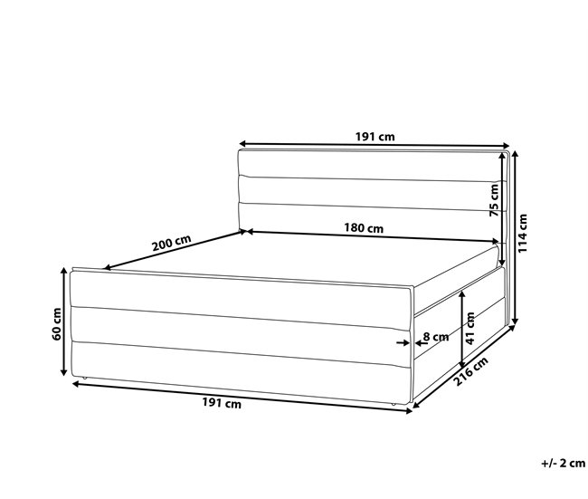 Beliani Cama com estrado Poliéster VALBONNE 216x191 Cinza Escuro