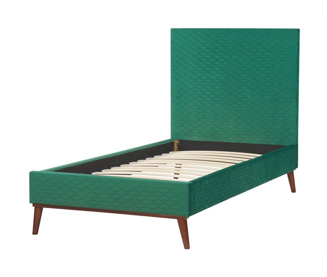 Beliani Cama Veludo BAYONNE 101x212 Branco/ Bege