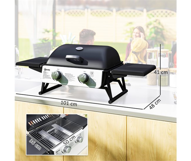 Barbecue a Gás Aço e ABS Outsunny Preto