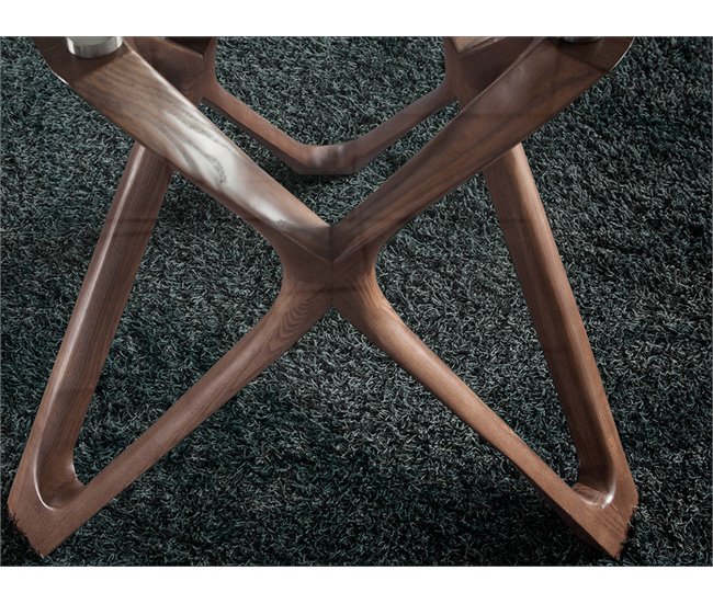 ANGEL CERDA Tabela de jantar redonda vidro temperado e nogueira 140x140 Nogal