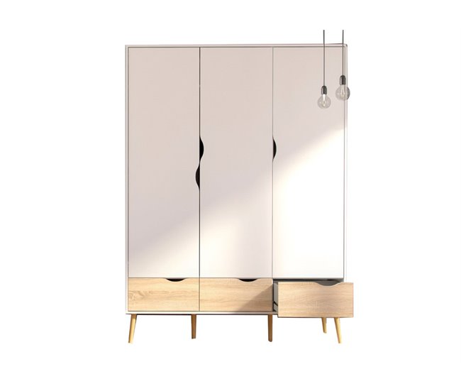 Roupeiro DELTA portas batentes e 3 gavetas 147x200cm branco Branco