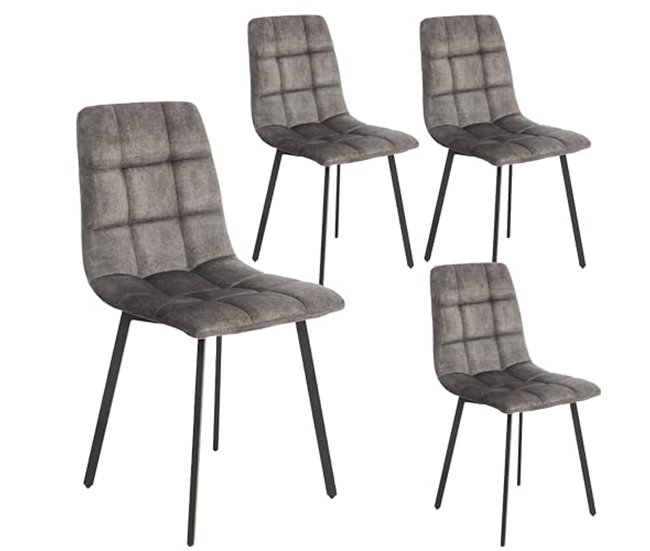 Dupi cadeiras de jantar altea (pacote com 4) | tecido resistente ao desgaste | design ergonômico e confortável | pernas de metal ajustáveis ??| fácil montagem | cinza