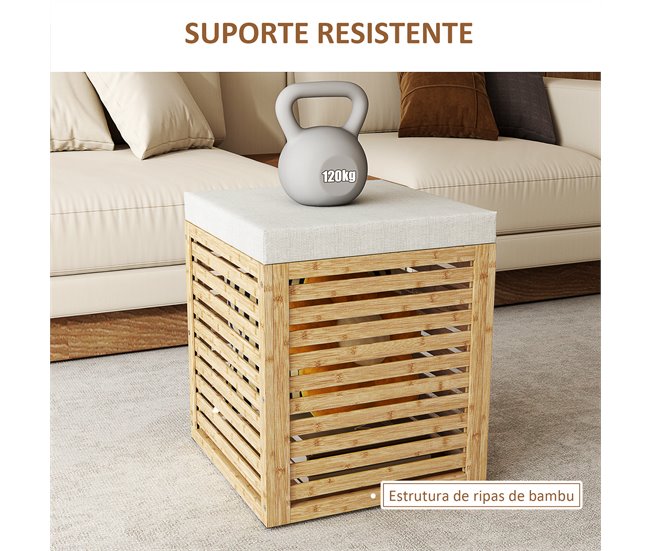Banco com Arrumação Poliéster, Bambu e MDF HOMCOM, casa - quarto Castanho