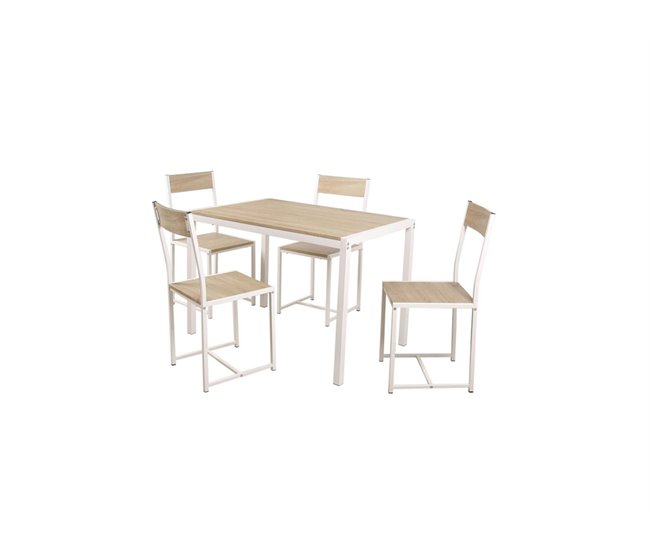 Conjunto de mesa e 4 cadeiras COMET Natural/ Branco