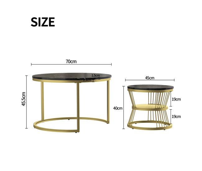 Conjunto de duas peças, mesa de centro, mesa lateral 70x70 Branco