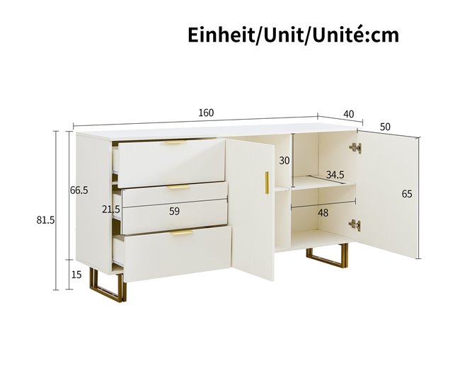 Aparador com 2 portas e 3 gavetas Branco