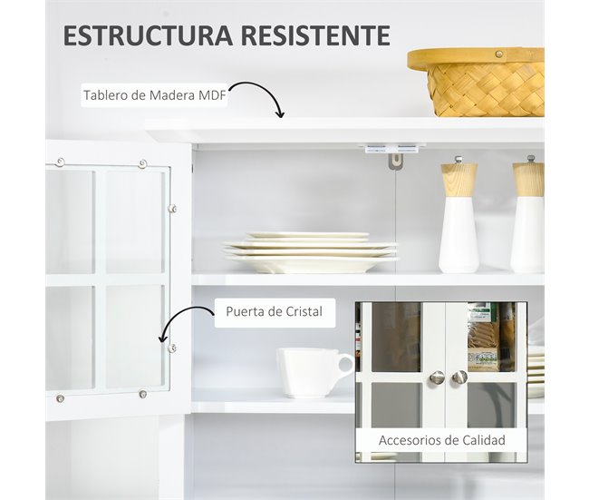Armário de cozinha MDF, vidro temperado HOMCOM, casa - cozinha 68 Branco