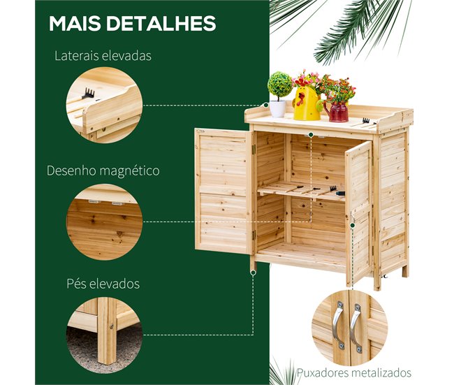 Armário de Armazenamento Madeira de Abeto Outsunny Cru