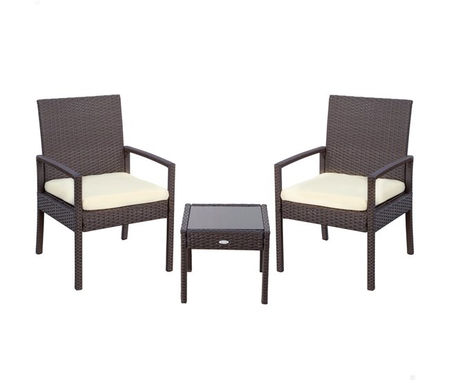 Conjunto de mobiliário de terraço com cadeirões e mesa de rotim Aktive Preto