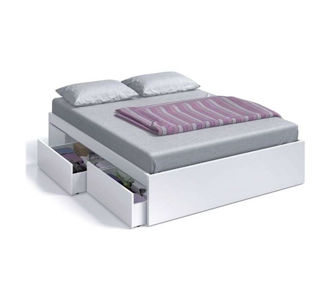 Pacote de móveis de quarto estilo nórdico Etnha em com cabeceira Branco/ Madeira