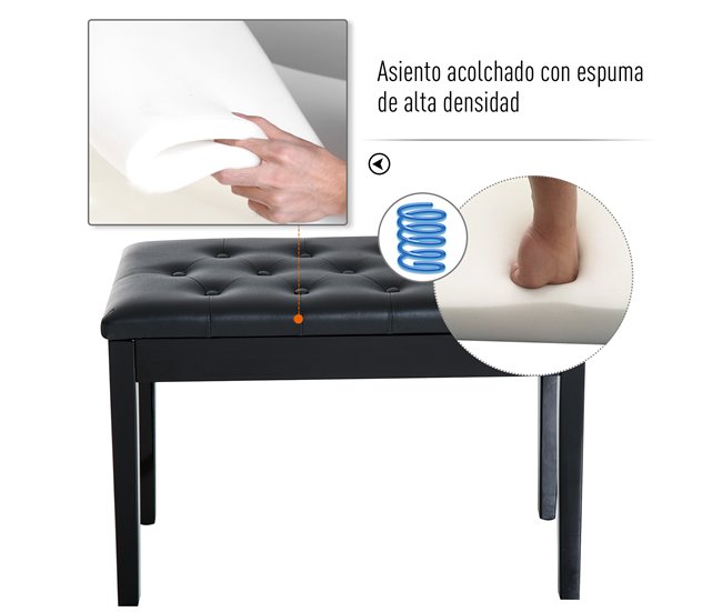 Banco de Piano Madeira de Borracha e Couro Sintético HOMCOM Preto