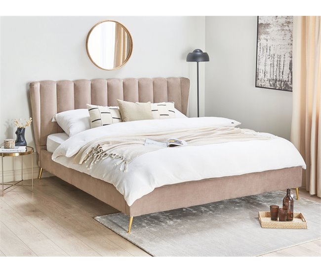 Beliani Cama Terciopelo MIRIBEL 207x218 Bege