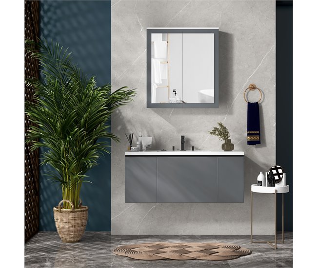 Armário de Casa de Banho MDF e Vidro kleankin Branco