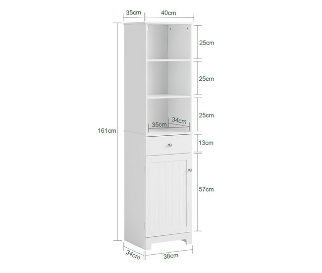 Armário de coluna para casa de banho BZR17-W SoBuy Branco