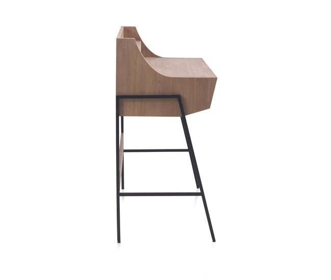 Mesa escrivaninha de madeira de freixo com gaveta e base de metal Natural