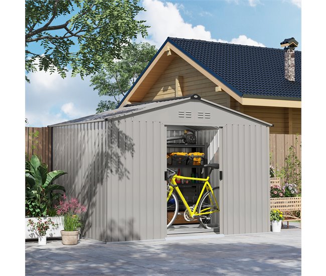 Abrigo de Jardim Aço e PP Outsunny Cinza